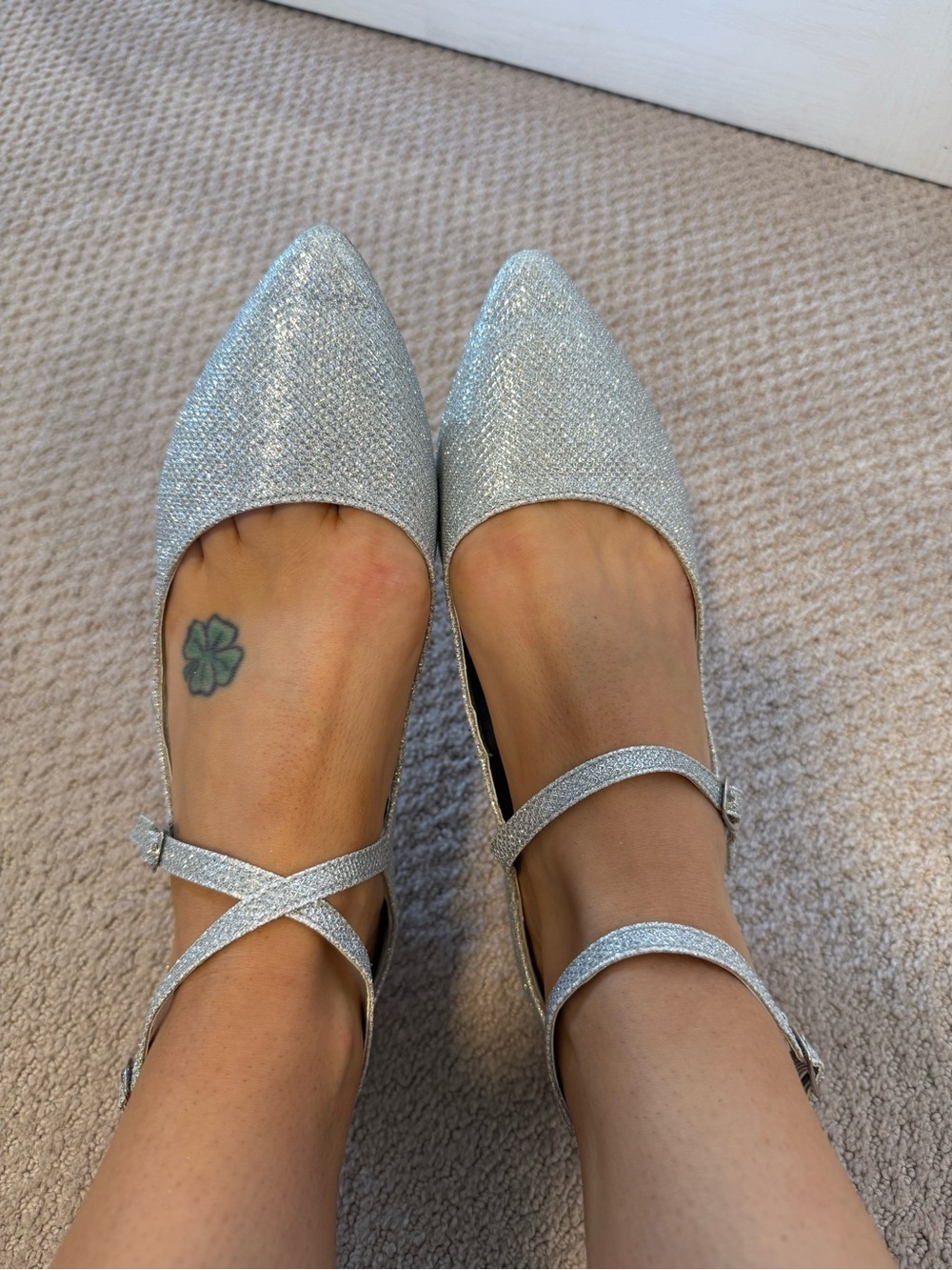Silver Pointed-Toe Mary Jane Flats